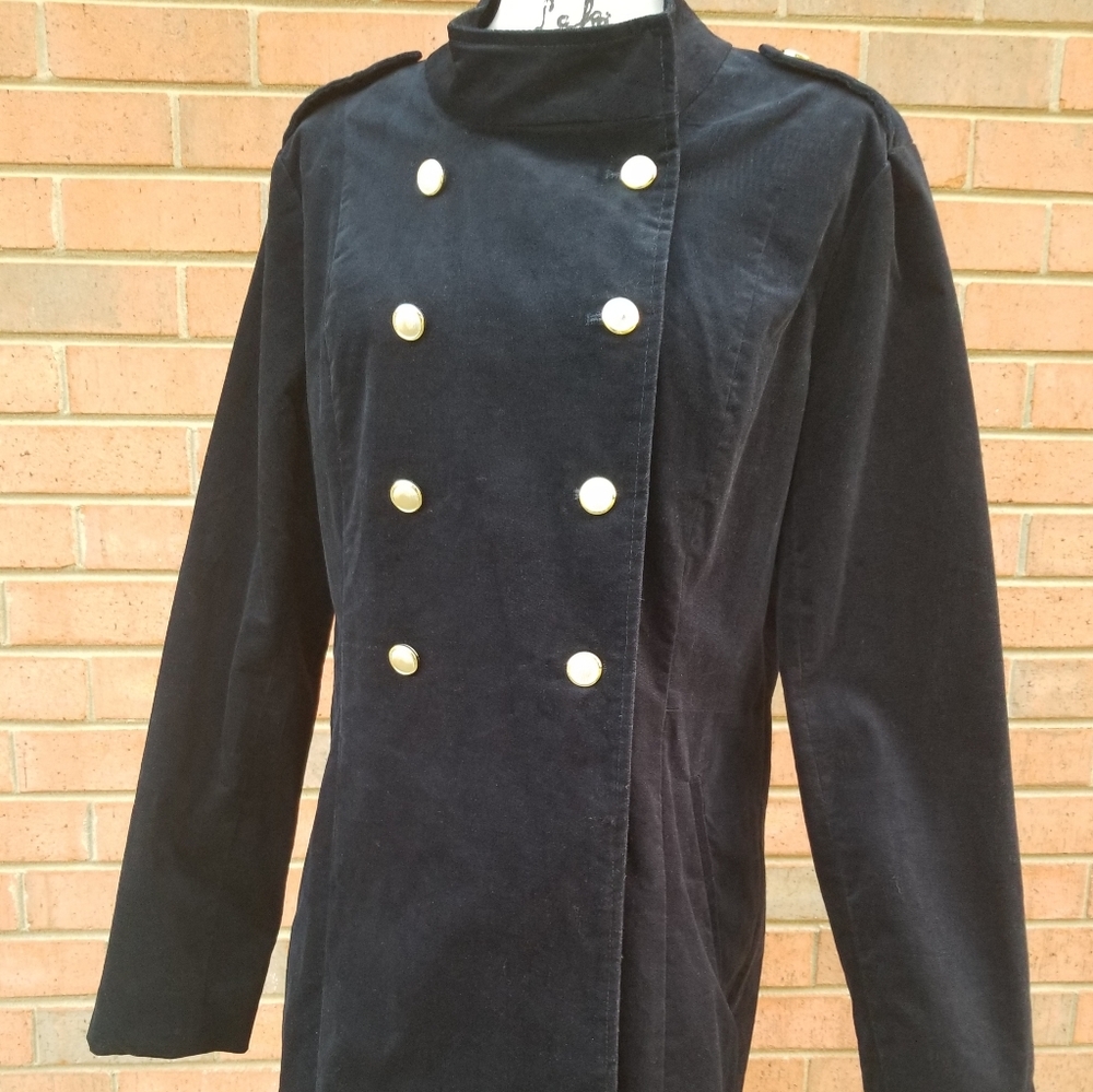 NWT Just Fab Velour Blue/Gold Buttons Military Coat Size 2Xl